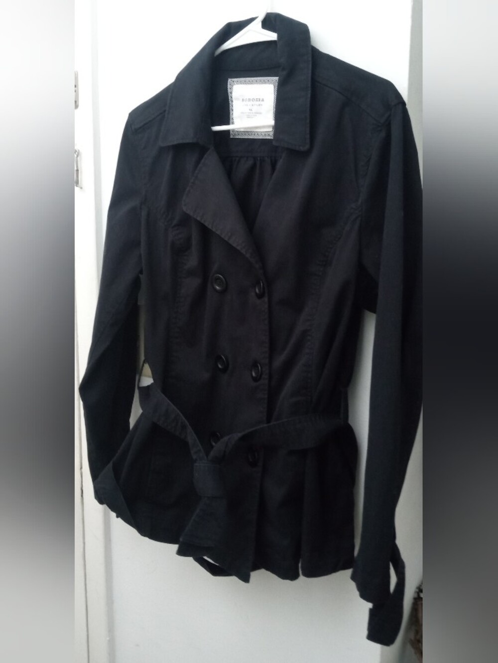 Sonoma Black Double-Breasted  Coat with Waist Tie